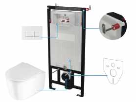 Zestaw podtynkowy - stelaż, przycisk bianco, deska, miska wisząca bezkołnierzowa Jasmin DEANTE