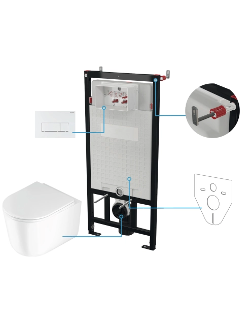 Zdjęcie: Zestaw podtynkowy - stelaż, przycisk bianco, deska, miska wisząca bezkołnierzowa Jasmin DEANTE