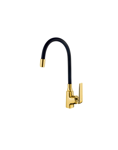 Zdjęcie: Bateria zlewozmywakowa z elastyczną wylewką i systemem Eco Start Ligaria, złoty/czarna INVENA