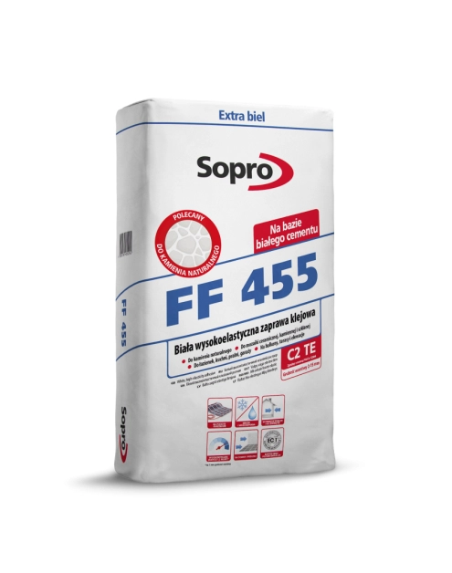 Zdjęcie: Zaprawa klejowa wysokoelastyczna biała FF 455 25 kg SOPRO