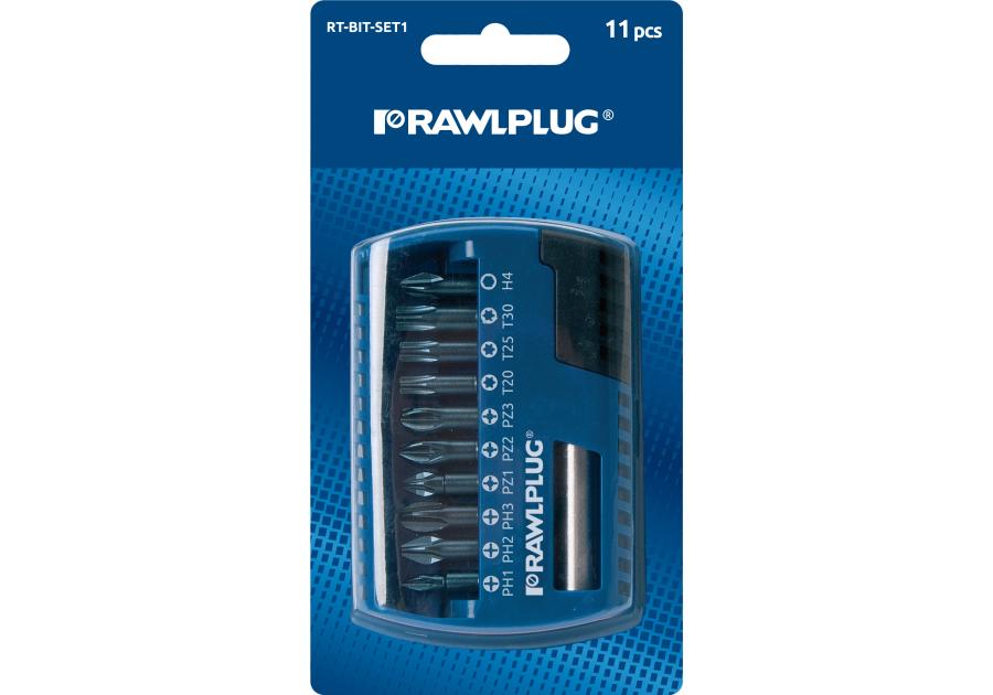 Zdjęcie: Zestaw bitów 25 mm PZ1 PZ2, PZ3, PH1, PH2,PH3, T20, T25, T30 adapter 60 mm - blister - RAWLPLUG
