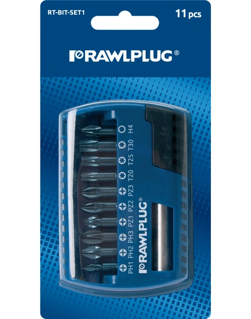 Zdjęcie: Zestaw bitów 25 mm PZ1 PZ2, PZ3, PH1, PH2,PH3, T20, T25, T30 adapter 60 mm - blister - RAWLPLUG