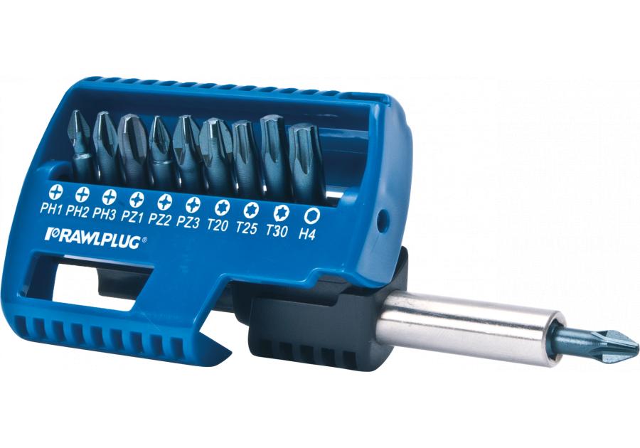 Zdjęcie: Zestaw bitów 25 mm PZ1 PZ2, PZ3, PH1, PH2,PH3, T20, T25, T30 adapter 60 mm - blister - RAWLPLUG