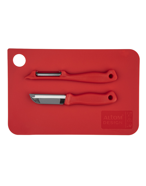 Zdjęcie: Deska 24x16 cm ze skrobakiem i nożykiem do jarzyn 6 cm czerwona ALTOMDESIGN