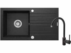 Zlewozmywak granitowy ZQZ 2113 grafit, bateria BEN 262M grafit, space saver DEANTE