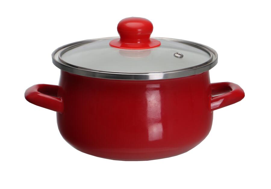 Zdjęcie: Garnek emaliowany z pokrywką czerwony 18 cm - 2,8 L EMALIA