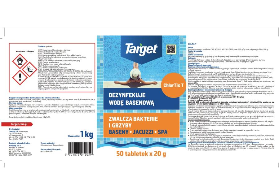 Zdjęcie: Preparat do dezynfekcji wody basenowej Chlortix 1 kg tabletki TARGET