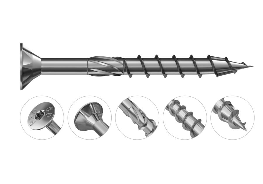 Zdjęcie: Wkręty konstrukcyjne z niepełnym gwintem i łbem stożkowym 5,0x100 mm, 6 sztuk RAWLPLUG