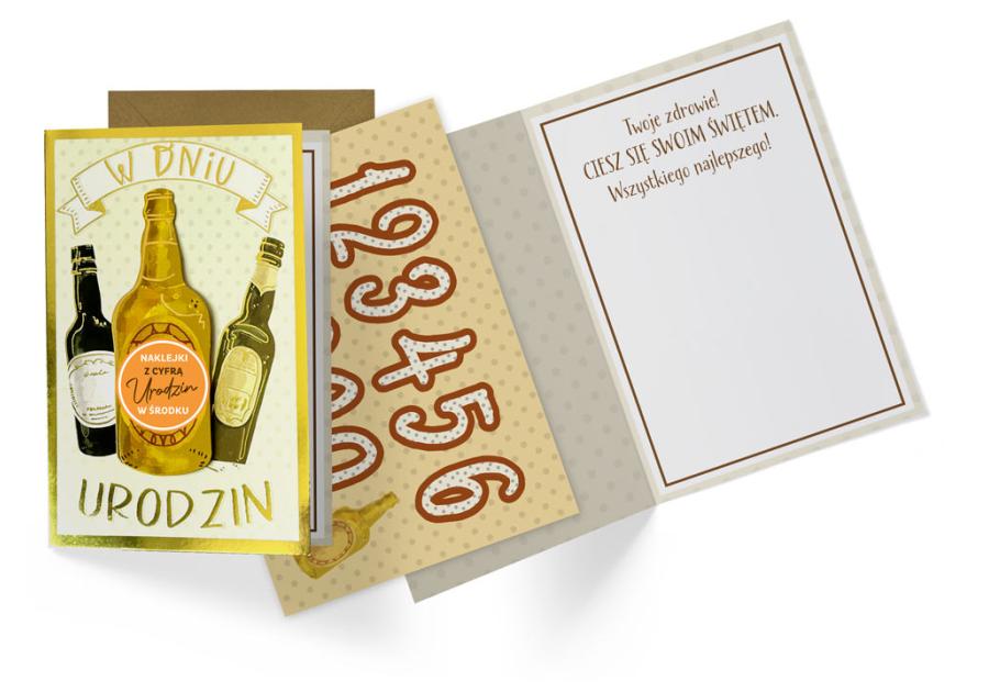 Zdjęcie: Karnet DK-1165 Urodziny męskie - wymienne cyfry, butelki KUKARTKA