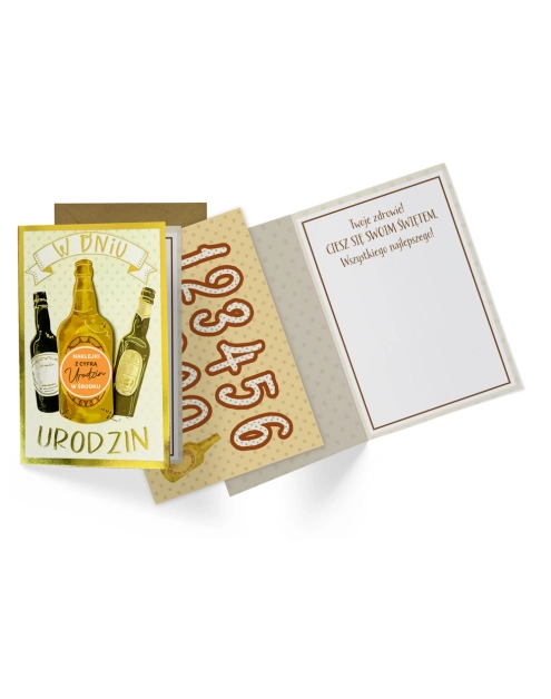 Zdjęcie: Karnet DK-1165 Urodziny męskie - wymienne cyfry, butelki KUKARTKA