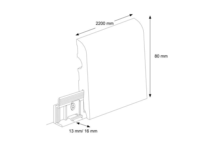 Zdjęcie: Listwa przypodłogowa MDF Biały RAL 9003 okleina półmat 8x1,3 cm zaokrąglona  220 cm CEZAR