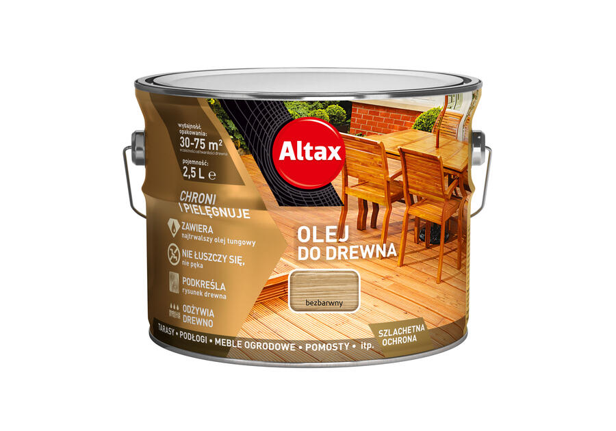 Zdjęcie: Olej do drewna 2,5 L bezbarwny ALTAX