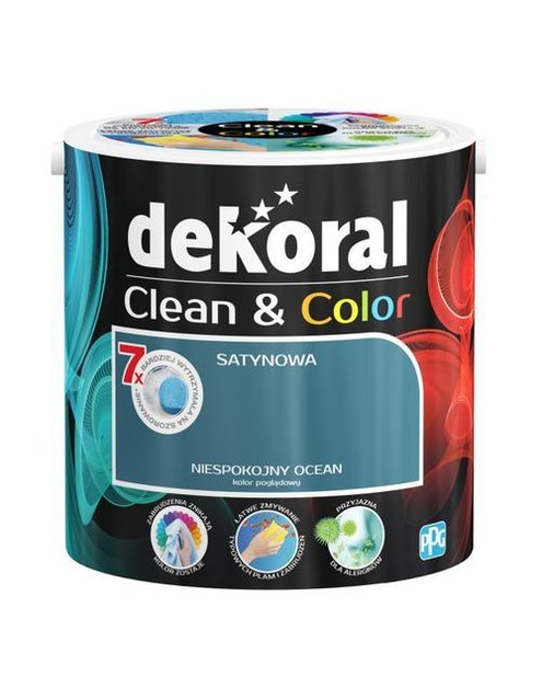 Zdjęcie: Farba satynowa Clean&Color 2,5 L niespokojny ocean DEKORAL
