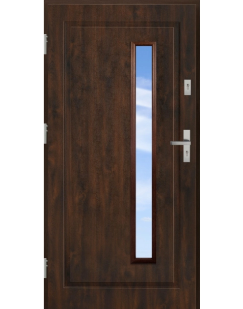 Zdjęcie: Drzwi zewnętrzne stalowo-drewniane Disting Mario 04B Orzech 100 cm lewe KR CENTER