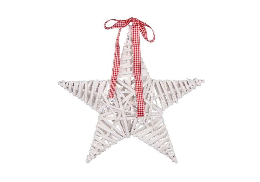 Zdjęcie: Gwiazdka wiklinowa 30 cm biała z czerwoną tasiemką TIN TOURS