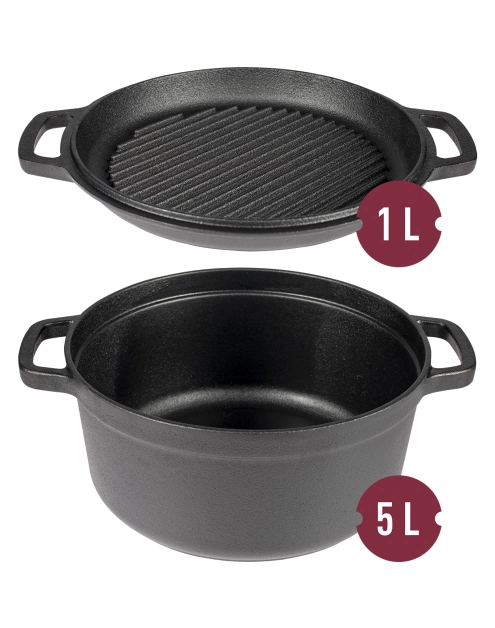Zdjęcie: Garnek żeliwny z patelnią 5 L BROWIN
