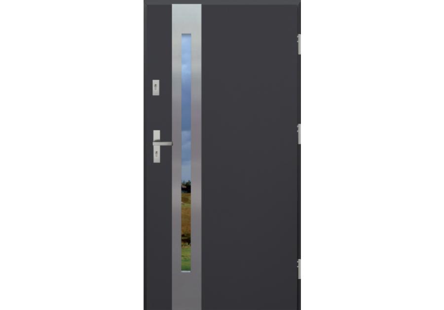 Zdjęcie: Drzwi zewnętrzne stalowo-drewniane Disting Otello 08B Antracyt 90 cm prawe zamek listwowy KR CENTER