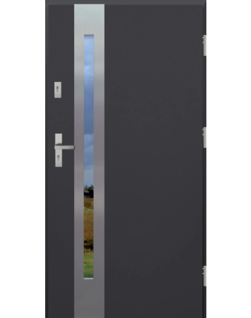 Zdjęcie: Drzwi zewnętrzne stalowo-drewniane Disting Otello 08B Antracyt 90 cm prawe zamek listwowy KR CENTER
