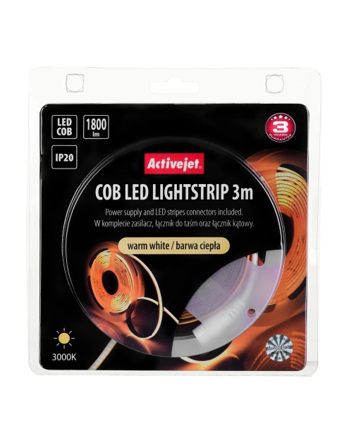 Zdjęcie: Taśma LED COB 3 m z zasilaczem barwa ciepła IP20 ACTIVEJET