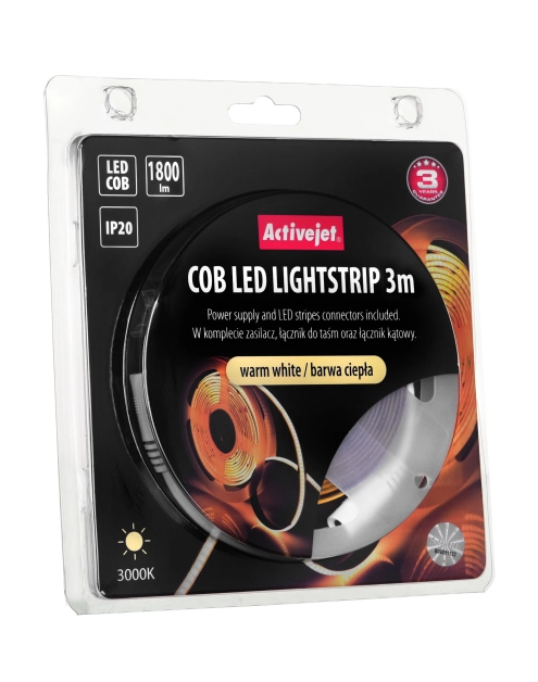 Zdjęcie: Taśma LED COB 3 m z zasilaczem barwa ciepła IP20 ACTIVEJET