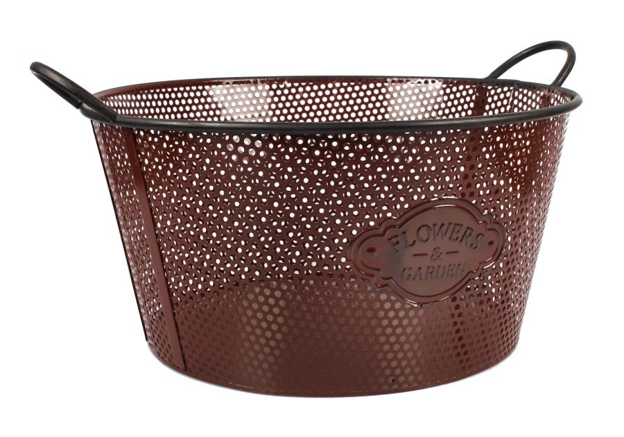 Zdjęcie: Koszyk z uchwytami metalowy okragły 43x43x21/25 cm brązowy TIN TOURS