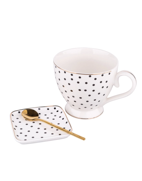 Zdjęcie: Filiżanka Jumbo nbc 350 ml z podstawką 10x10 cm i złotą łyżeczką, dekoracj.Dots modern nature ALTOM