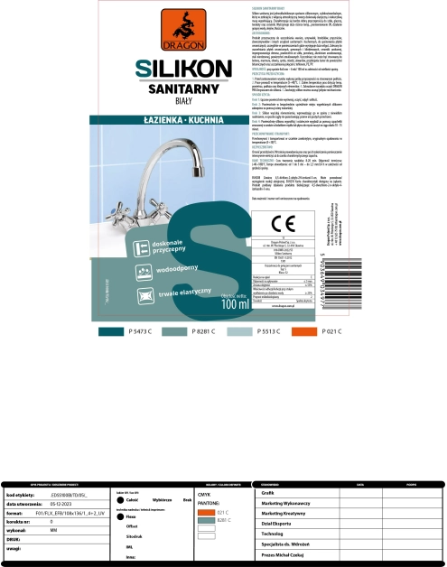 Zdjęcie: Silikon sanitarny 100 ml biały DRAGON