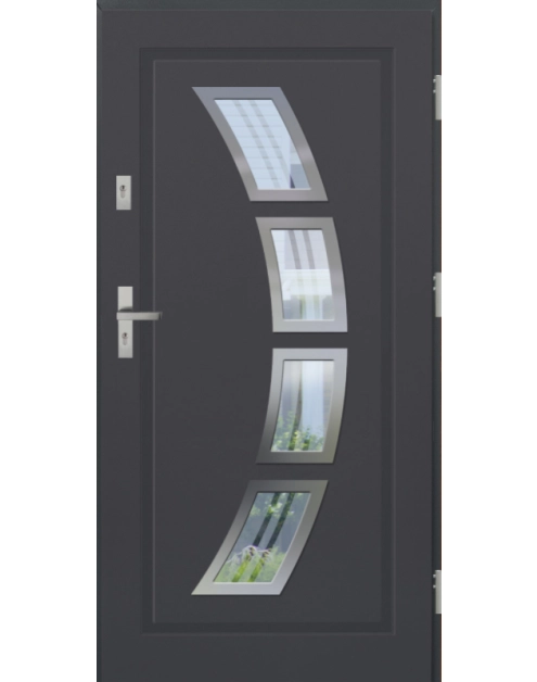 Zdjęcie: Drzwi zewnętrzne stalowo-drewniane Disting Figaro 03 Antracyt 90 cm prawe zamek listwowy KR CENTER