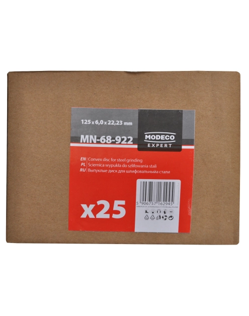 Zdjęcie: Ściernica do szlifowania metalu 125x6,0x22,23 mm wypukła 25 szt. RAWLPLUG