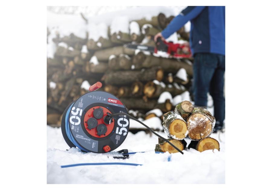 Zdjęcie: Przedłużacz zwijany mrozoodporny 50 m, 4 gniazda, niebieski, silikon, 230 V, 1,5 mm2 EMOS