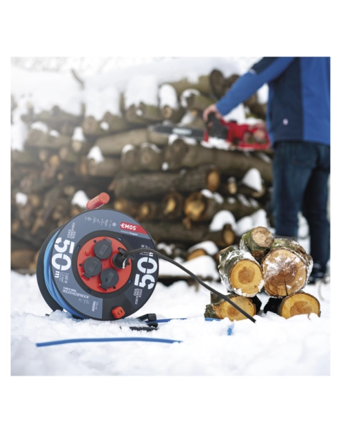 Zdjęcie: Przedłużacz zwijany mrozoodporny 50 m, 4 gniazda, niebieski, silikon, 230 V, 1,5 mm2 EMOS