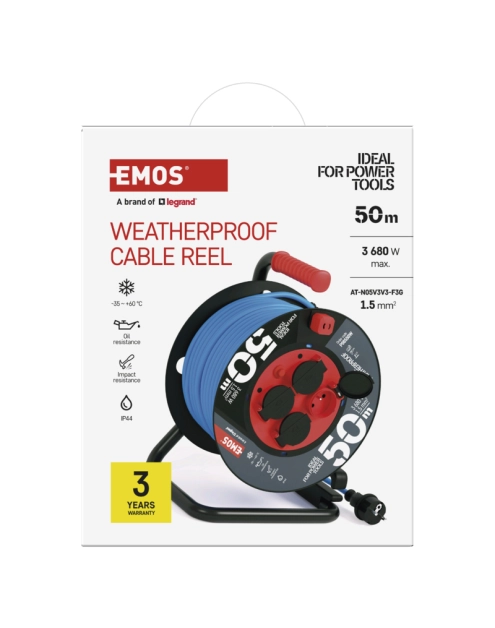 Zdjęcie: Przedłużacz zwijany mrozoodporny 50 m, 4 gniazda, niebieski, silikon, 230 V, 1,5 mm2 EMOS