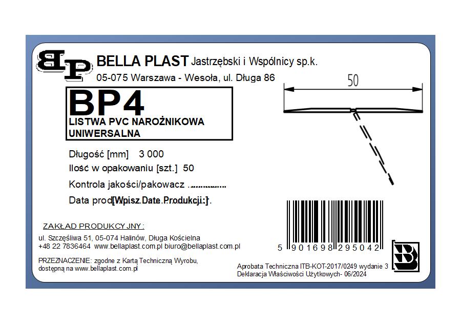 Zdjęcie: Kątownik PVC uniwersalny BP4 L300 BELLA PLAST