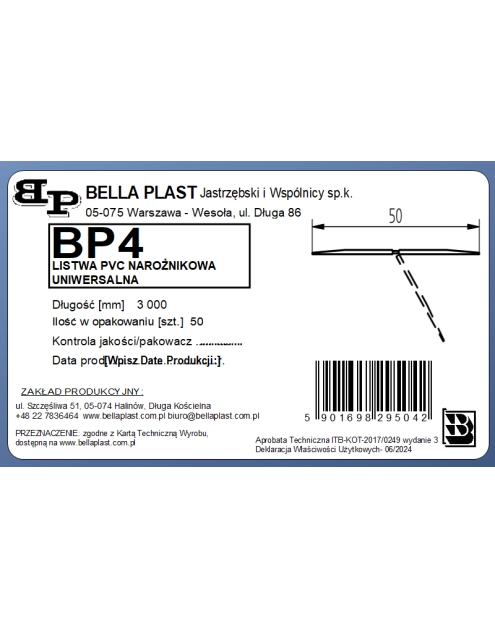 Zdjęcie: Kątownik PVC uniwersalny BP4 L300 BELLA PLAST