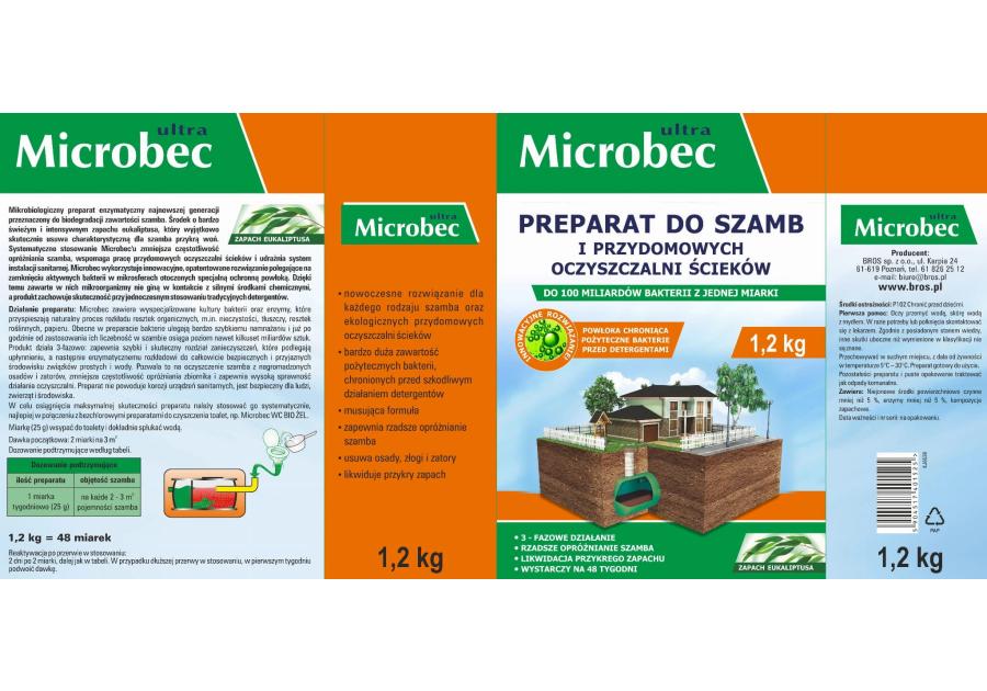 Zdjęcie: Preparat do szamb Microbec Ultra 1,2 kg eukaliptus BROS