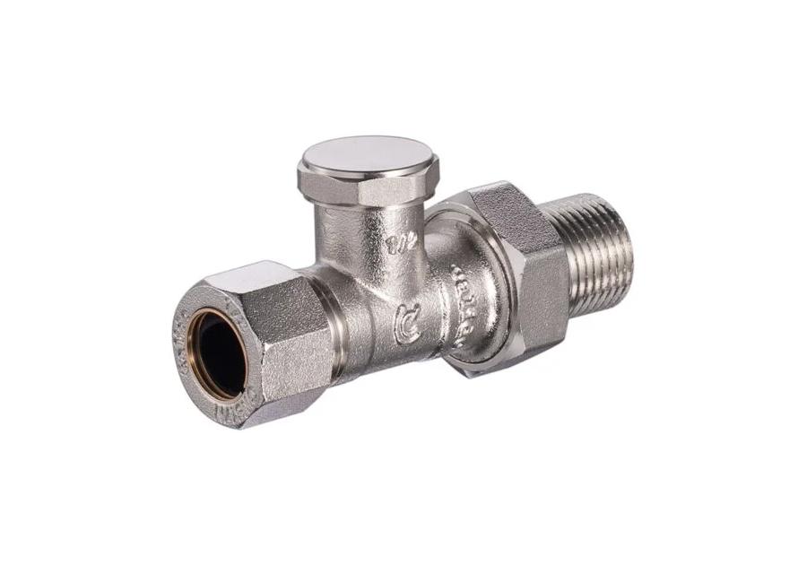 Zdjęcie: Zawór grzejnikowy powrotny prosty 1/2" z przyłączem zaciskanym do rury miedzianej 15 mm CALIDO