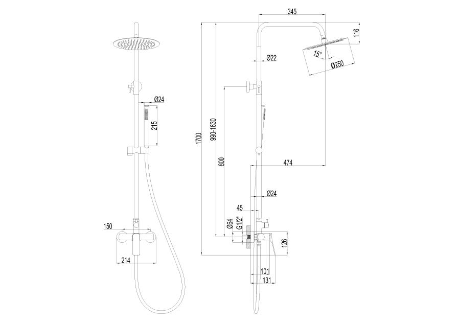 Zdjęcie: Deszczownia z baterią natryskową Neri Plus miedź INVENA