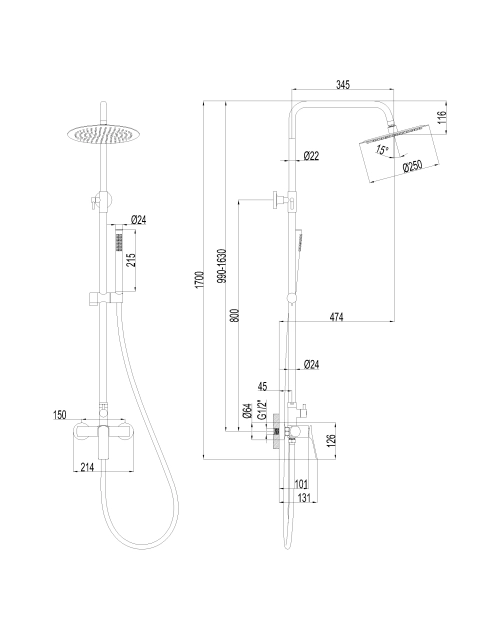 Zdjęcie: Deszczownia z baterią natryskową Neri Plus miedź INVENA