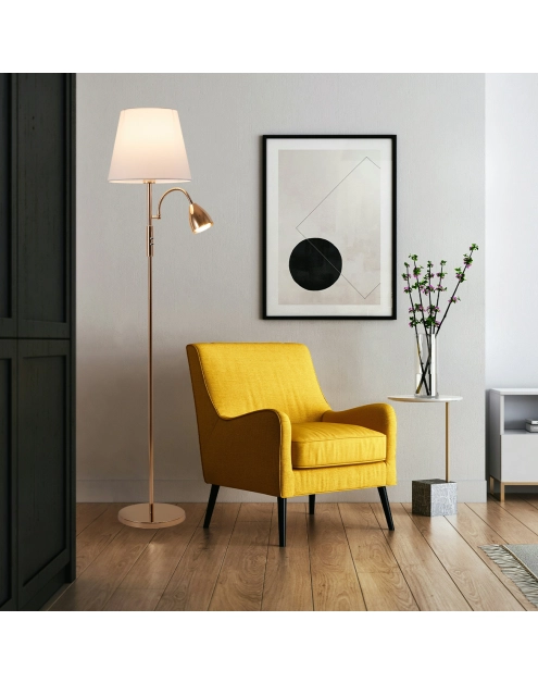 Zdjęcie: Lampa podłogowa Artemis plus, złota podstawa, biały abażur ADRILUX