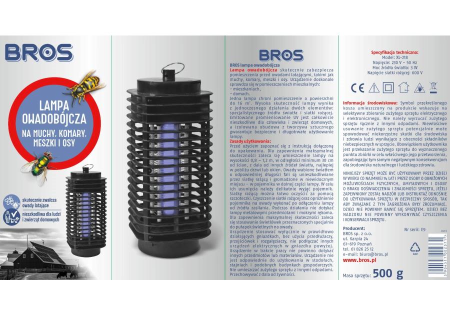 Zdjęcie: Lampa owadobójcza na komary muchy meszki BROS