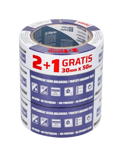 Zdjęcie: Taśmy malarskie 2 sztuki 48mm x 50m + 1szt. 30mm x 50m GRATIS BLUE DOLPHIN