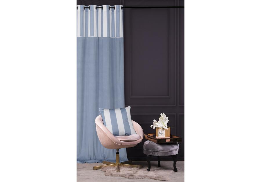 Zdjęcie: Zasłona welwetowa z drukowanym górnym pasem stripe chic błękit 140x270 cm CHIC HOME