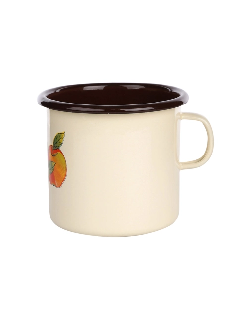 Zdjęcie: Kubek emaliowany 0,45 L - 9 cm kremowy dekoracjajabłko,ciemny środek SILESIA