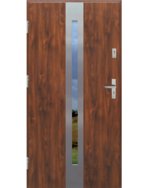 Zdjęcie: Drzwi zewnętrzne stalowo-drewniane Disting Otello 08 Dąb złoty 90 cm lewe zamek listwowy KR CENTER