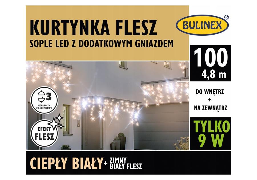 Zdjęcie: Kurtyna LED sople 100 szt. 5 m biały ciepły BULINEX