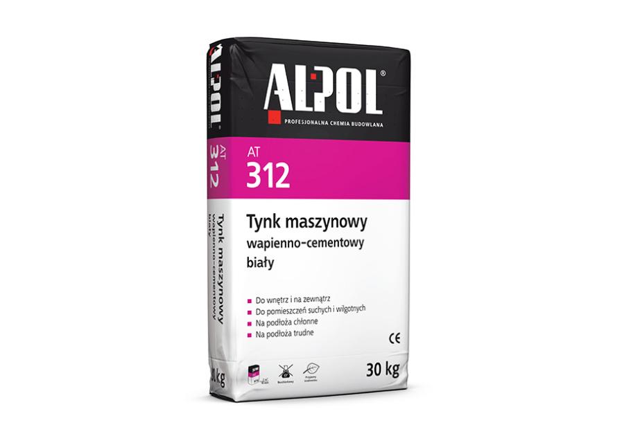 Zdjęcie: Tynk cementowo-wapienny maszynowy 30 kg biały AT312 ALPOL