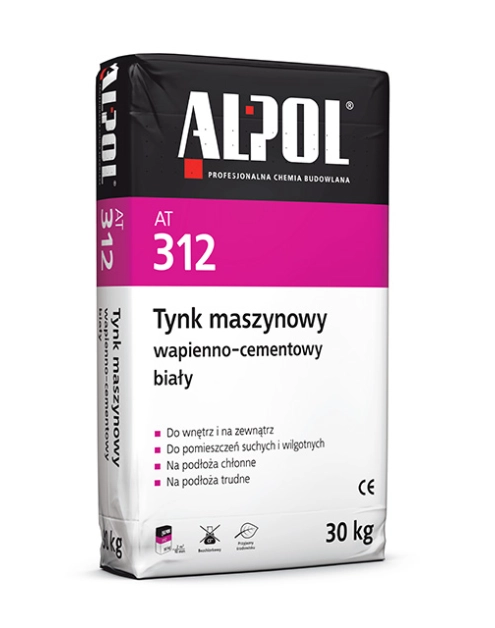Zdjęcie: Tynk cementowo-wapienny maszynowy 30 kg biały AT312 ALPOL