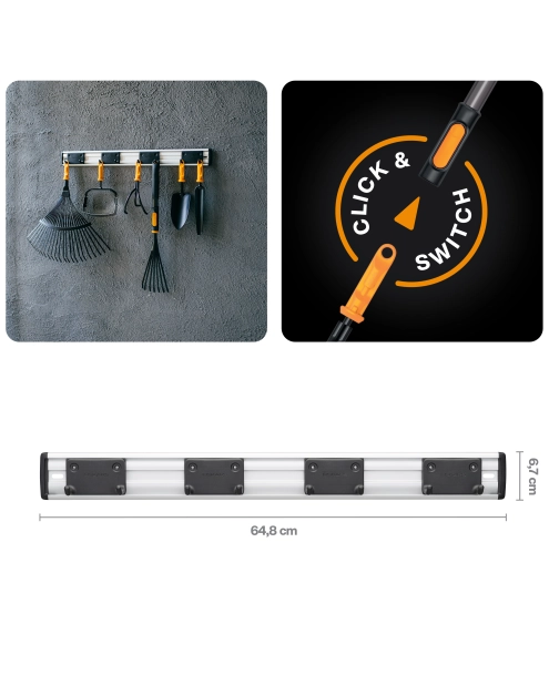 Zdjęcie: Uchwyt na narzędzia, wieszak ścienny 4 ruchome podwójne haki One Click FISKARS