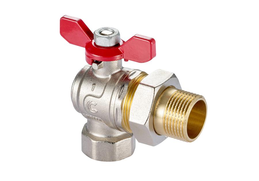 Zdjęcie: Zawór kulowy kątowy S30 1" W/Z z półśrubunkiem i motylkiem, PN30 CALIDO