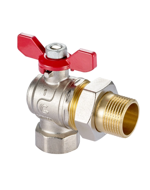 Zdjęcie: Zawór kulowy kątowy S30 1" W/Z z półśrubunkiem i motylkiem, PN30 CALIDO